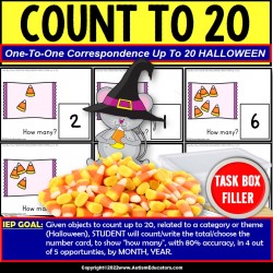 ONE TO ONE CORRESPONDENCE Count to 20 HALLOWEEN Candy Task Box Filler for Autism